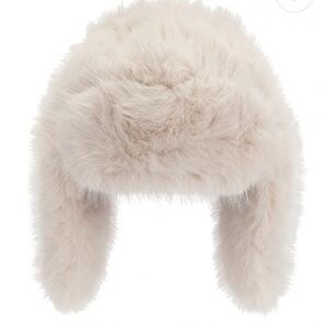 Fluffy Faux Fur Trapper Hat In Off White